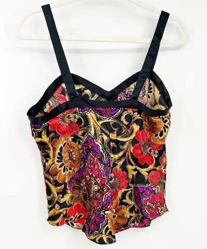 California Dynasty Women VTG Vintage Y2K Dark Cottagecore Floral Cami Tank Top S Gold