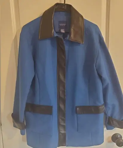 Doncaster Royal Blue Cotton Blend Relaxed Fit Jacket and Black Leather Trim SZ 8