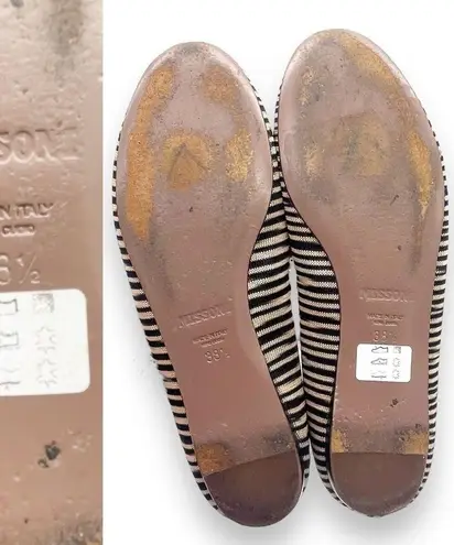Missoni Ballet Flats Striped Fabric Black Tan Ballerina Flat Size 38.5 | US 8.5