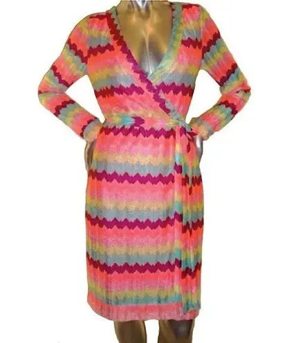 Rubber Ducky Neon Deep V-neck Chevron Wrap Dress Size M
