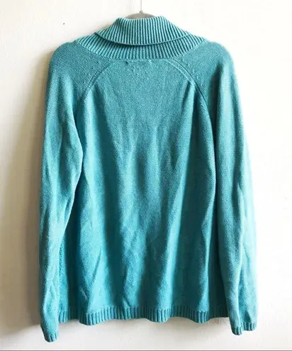Coldwater Creek Sweater Teal Blue Shawl Collar Cableknit Sz L (14) GUC