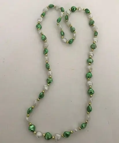 St Patrick's Day Beaded Necklace Hearts Parade Green