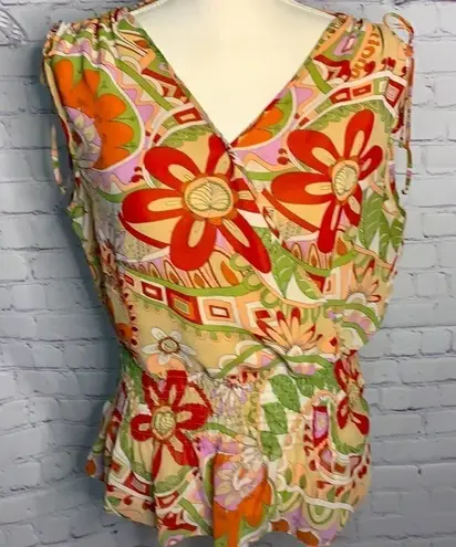 Bisou Bisou Floral Geometric Sleeveless Blouse L