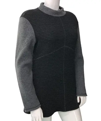 prAna  Womens Size XL Sweater Black Grey Colorblock Striped Knit Turtleneck