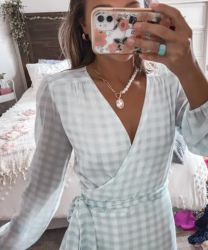 WAYF Blue Patterned Wrap Dress