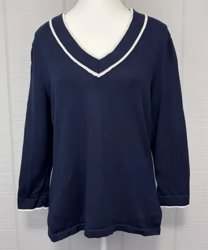 Lauren Ralph Lauren Navy Blue White Stripe V