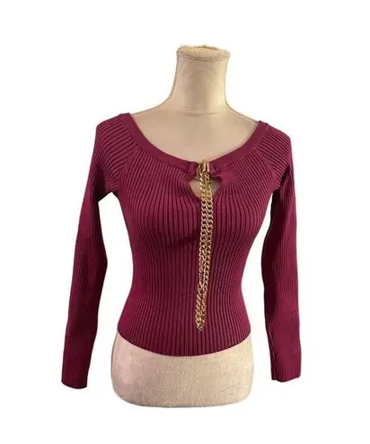 ASTR The Label Philippa Chain Strap Stretchy Sweater Fuchsia Ribbed Chain Sz M Size M