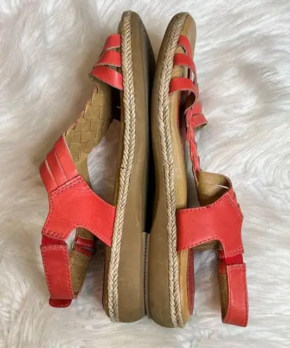 Softspots Leather Sandals Women’s Size 8 braided vamp reddish orange color