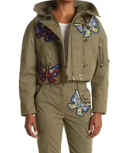 Jeremy Scott butterfly patch hooded crop jacket Size 8 Green