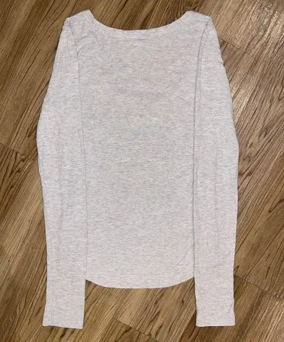 Joah Brown Henley Light Grey Long Sleeve Top Vintage Style T Shirt, S/M