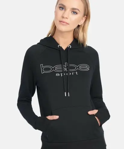 Bebe NWT  Sport Black Embroidered Logo Pullover Drawstring Hoodie Size Medium