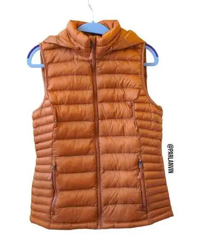 32 Degrees Heat Thermal Lightweight Puffer Vest Detachable Hood Orange Size XS