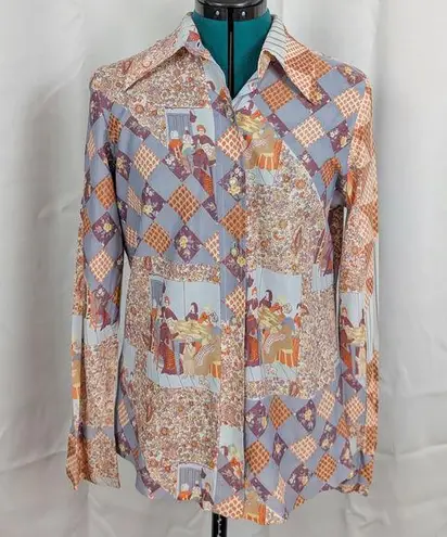 70's Barry Ashley Ladies' Disco patchwork style shirt 38 Orange Size M