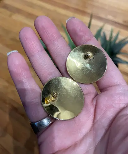 Geometric Enamel Lapel Vintage 80s Retro Pinup Rockabilly Domed post Earrings Retro Statement Jewelry asymmetrical Gold