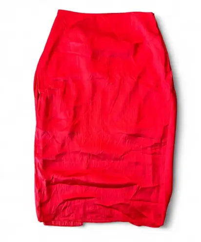Carbon 38 Red Satin Midi Skirt