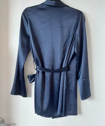 Nanushka Opium Satin Wrap Jacket Navy Blue Size M NWOT