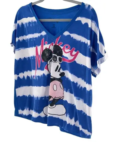 DISNEY Mickey Mouse Women's Short Sleeve Crop Top V Neck Sleep Shirt Sz M Blue Size M