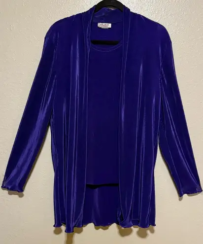 VeJaiz Purple Pleated Twin Set Jacket & Top Set Size M