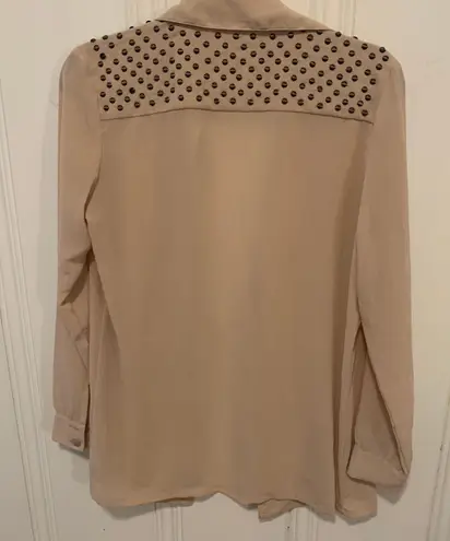 Bar III Tan Studded Long Sleeve Button Down Blouse