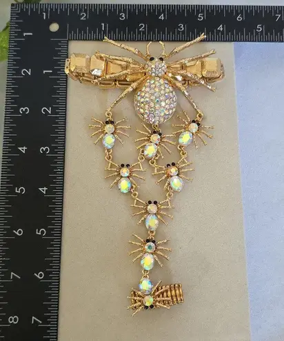 Boutique Unique Statement Gold Bracelet / Anklet with Attached Ring AB Spider Des…