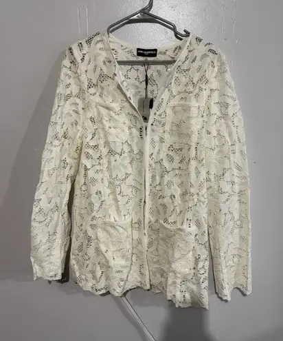 Karl Lagerfeld Paris White Lace Women's long dress coat SZ 10 open front pocket