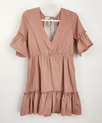 Lulus Sunshine Daydream Rusty Rose Short Sleeve Cutout Mini Dress Size L Pink Size L