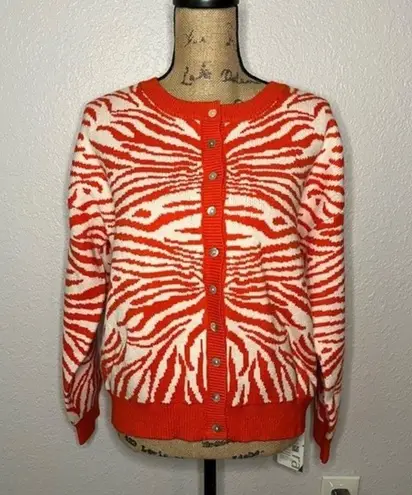 Halara Orange sz M Round Neck Button Front Animal Print Cardigan