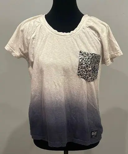 Superdry Gradient White and Gray /blue Women's Top with Sequin Pocket brand