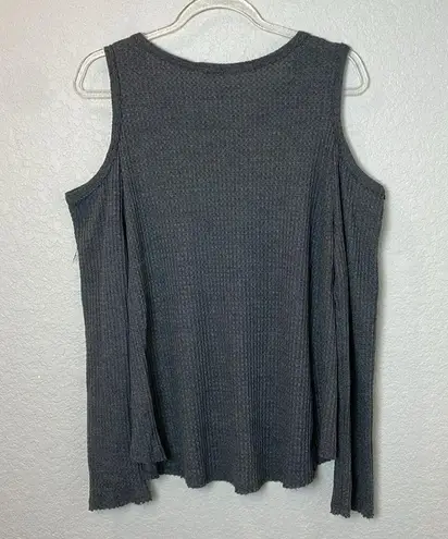 Lovemarks Navy/Gray Cold Shoulder Waffle Top Size L