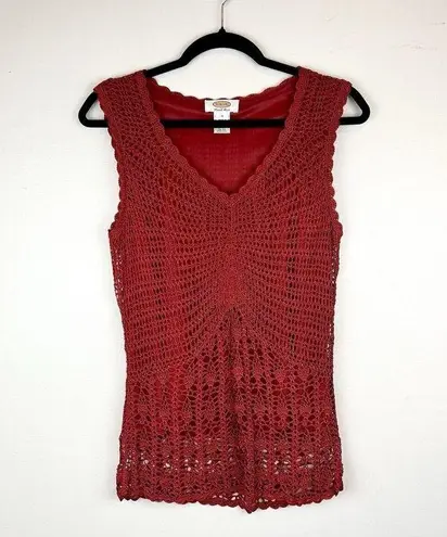 Talbots  Vintage Hand Knit Crochet Cami Red M 70s Fairycore Hippie Whimsigoth