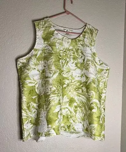 cj banks  Green White Sleeveless Top Tank Shirt Woman Plus 3x Island Leaf