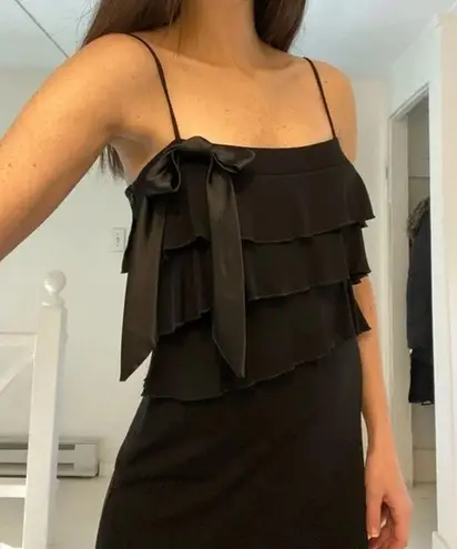 ABS Allen Schwartz Vintage Y2K Tiered Overlay Bow Accent Dress Size P Black