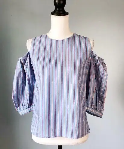 Storets | Striped Cold Shoulder Balloon Sleeve Top