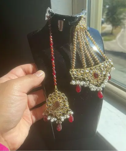 Indian Bollywood Style Gold Plated Wedding Fashion Bridal Jewelry Necklace Set Red