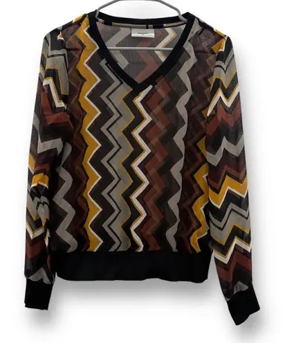 Missoni x Target Multicolor Chevron Earthy Sheer Long Sleeve V Neck Top Sz S Brown