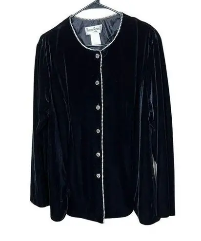 Ronni Nicole Vintage II By Ouida Black Velvet Rhinestone Button Down Blouse 3X