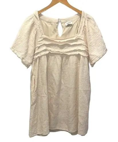 Aura Boho Square Neck Gauze Drop The Act Mini Dress Cream Medium