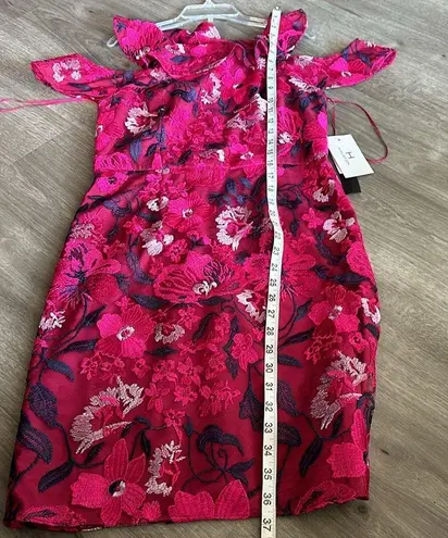 H by Halston Halston Bright Raspberry Dress with Floral lace embroidery