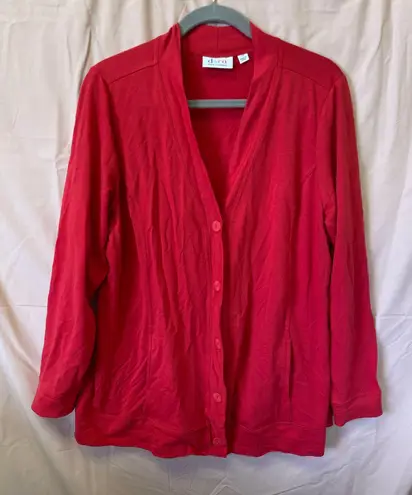 Denim & Co Long Sleeve Red Button Front French Terry Cardigan 1X A230287 Vintage