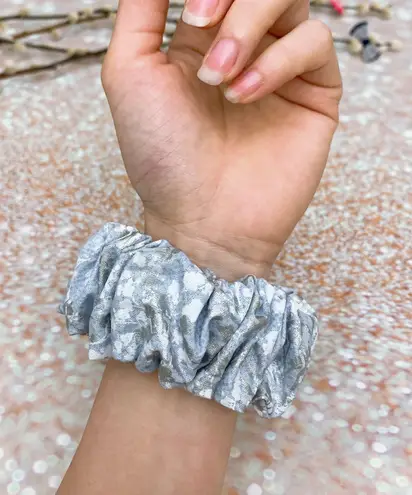 CHUBBY Scrunchie Baby Blue Silver Metallic Floral Thick Scrunchie Hair Tie Hair Accessories