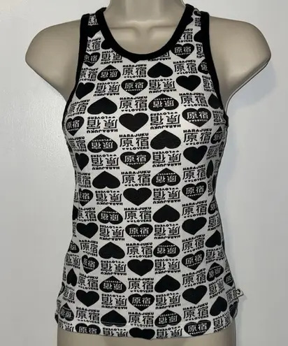 Harajuku Lovers by Gwen Stefani Ringer Tank Top Black & White Hearts S Small Y2K