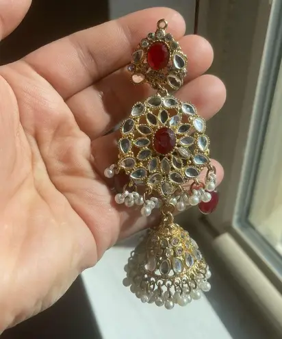 Indian Bollywood Style Gold Plated Wedding Fashion Bridal Jewelry Necklace Set Red