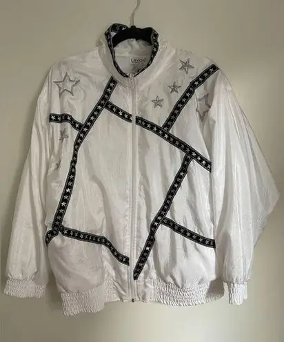 Lavon Vintage Windbreaker Zip Jacket Womens 90s Black White Silver Stars Size M