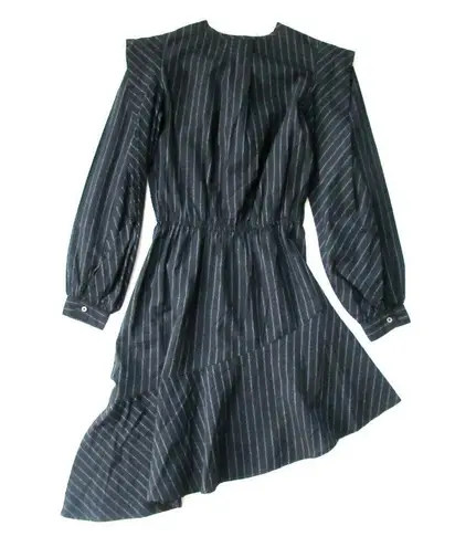 Joie NWT  Rasheda in Caviar Black Pinstripe Stripe Assymetrical Shirt Dress XXS