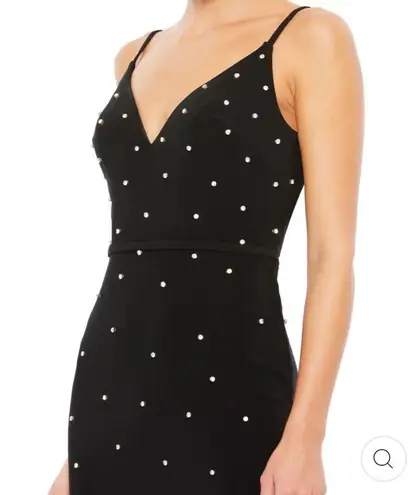 Mac Duggal Slit Gown V Neck Plunge Strappy Low Back Dress Black Size 2 NWT