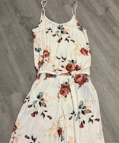 Filly Flair White & Red Floral Sleeveless Pant Jumpsuit Size Medium