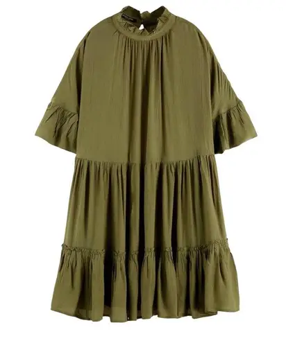 Scotch & Soda Ruffle Tiered Short Sleeve Mini Dress Size Medium US 8 Army Green