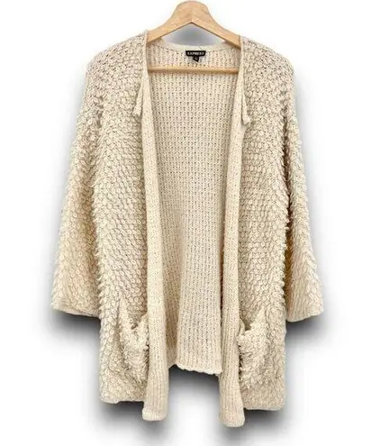 EXPRESS  XS Cream Wool Mohair Blend Cardigan Sweater Scalloped Boucle Knit