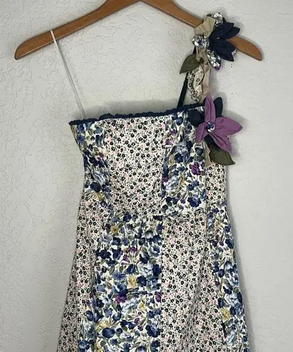 Humming Floral Vine Strap Dress Fairy Cottage Milkmaid Feminine Fae Earthy Blue Size M