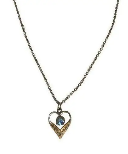 Vintage Blue  Stone Heart Diamond Necklace Everyday Anniversary